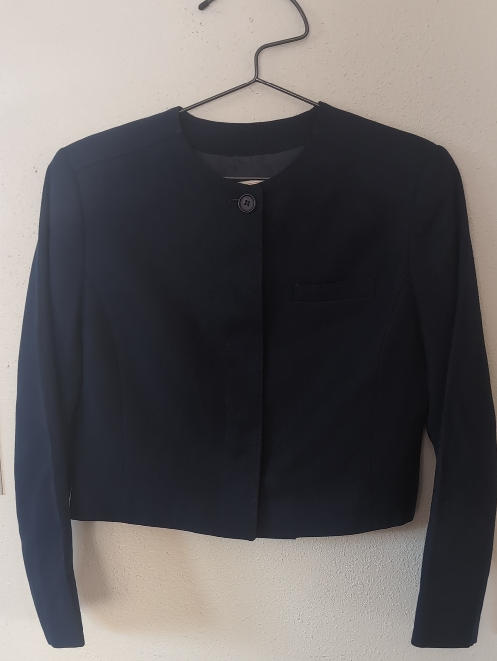 Vintage Pendleton Navy Cropped Collarless Woolen Blazer